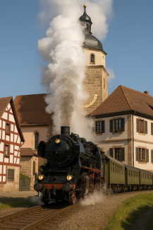 KI-generiertes Bild zeigt Dampfzug vor St. Laurentius